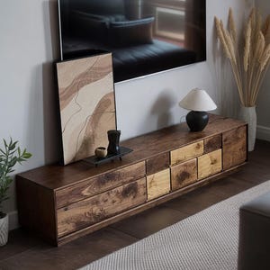 Black Walnut and White Oak TV Cabinet | Minimalist Wabi-sabi Style, Multi-Functional TV Stand, Handcrafted Furniture.