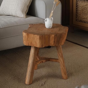 Wabi-Sabi Solid Wood Side Table, Irregular Minimalist Side Table, High-end Small Coffee Table for Modern Living Room