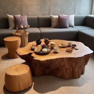 Wabi-Sabi art solid wood tea table, Natural creative highlight for living room.