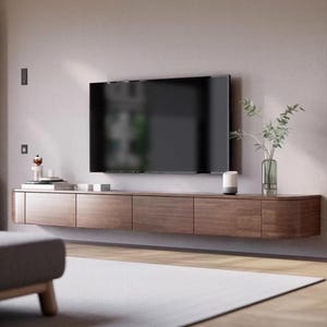 Solid wood wall-mounted TV shelf with LED lights, Minimalist multi-function cabinet, Modern TV shelf for small apartments.