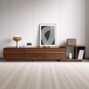 Solid wood TV shelf, Black walnut wood, Multimedia console, Modern low cabinet, Handcrafted wooden TV cabinet for living room