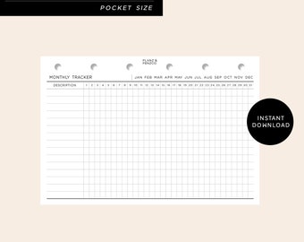 Monthly Tracker insert | Habit Tracker Printable | Pocket size | Pocket Inserts Printable | Pocket printable | pocket size planner