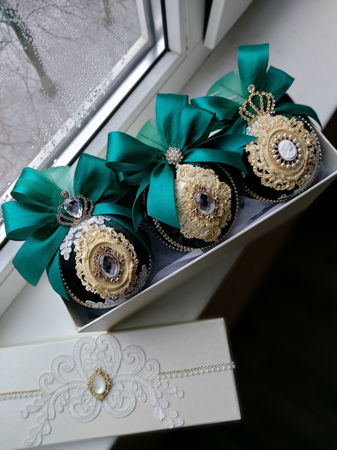 Emerald Green Christmas Ornaments Set of 3 Christmas Ball Etsy