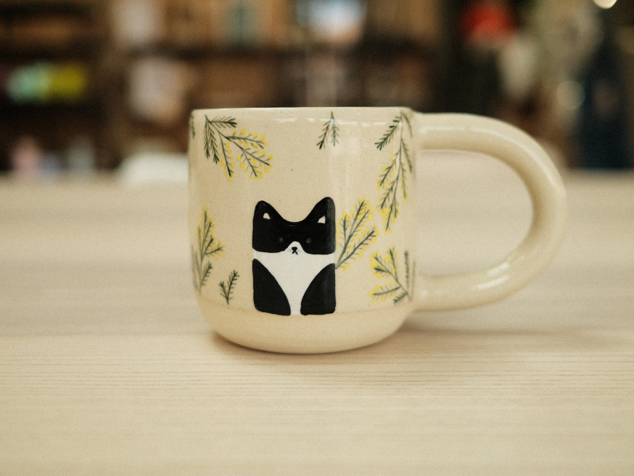 Spring Cat Mug Mimosa - Chat & Fleurs Céramique Mignonne