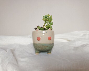 Mermaid Cat Small Pot - Mewmaid Planter - Cute Ceramics - Cache pot