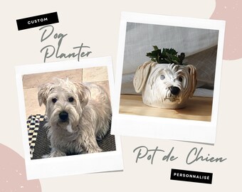 CUSTOM - Dog Planter - Pet Portrait Pot - Cute Pet Ceramics - Dog Sculpture