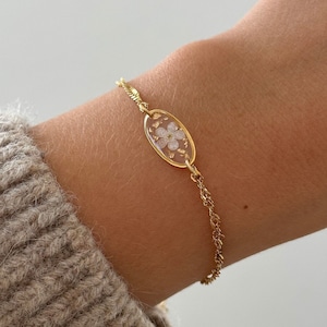 White forget-me-not bracelet “Ella Oval with gold dust”, jewelry gold, gift