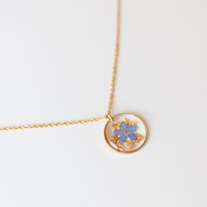 Necklace “Pia with gold dust” with real forget-me-nots, gift, wedding jewelry