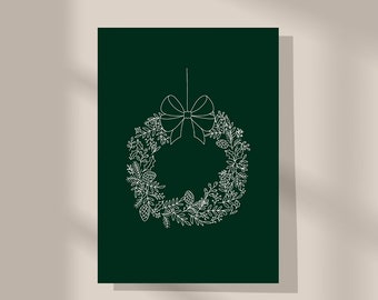 Postkarte „Weihnachtskranz Dunkelgrün“ in DIN A6, Glückwunsch Karte, Geburtstag, Geschenk