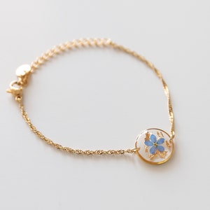 Bracelet "Pia with gold dust" with real forget-me-nots, gold, gift, jewelry