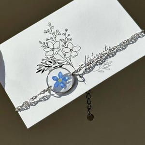 Genuine forget-me-not bracelet, stainless steel, silver, gift, wedding, birthday gift for her image 3