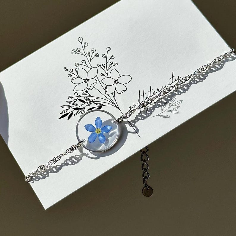 Genuine forget-me-not bracelet, stainless steel, silver, gift, wedding, birthday gift for her image 3