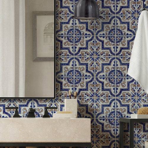 Mexican Tile in Blue Removable Wallpaper - Etsy