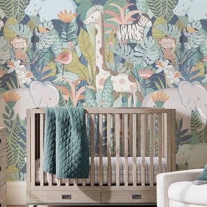 Papel pintado reposicionable de la selva, papel pintado Peel & Stick, papel pintado de tela autoadhesivo, decoración de la pared de la guardería de la niña, del niño, sin vinilo #418