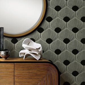 Art Deco Repositionable Wallpaper, Peel & Stick Fabric Wallpaper, Art Deco Self Adhesive Wallpaper, PVC Free Non Toxic #672