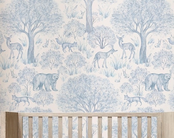 Watercolor Forest Animals Self-Adhesive Removable Wallpaper, Peel & Stick Fabric Wallpaper for Kids' Room, Vinyl-Free Non-Toxic, #628