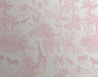 Vintage Safari Tiere selbstklebende entfernbare Tapete, Schälen und Aufkleben Stofftapete für Kinderzimmer Vinylfrei, ungiftig #693