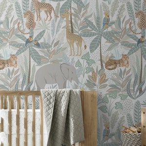 Papel tapiz reposicionable con temática de jungla, autoadhesivo, de tela, ideal para habitación de niña o niño, sin vinilo #585