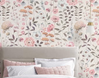 Omplacerbar tapet med akvarellblommor, självhäftande tygtapet, vinylfri, giftfri #677