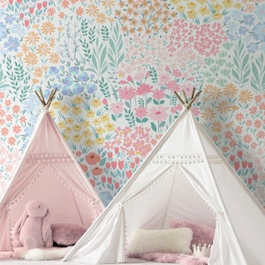 Floral Peel & Stick Fabric Wallpaper, Repositionable Wallpaper, Self Adhesive Floral Wallpaper for Nursery or Girl's Room, PVC Free #592