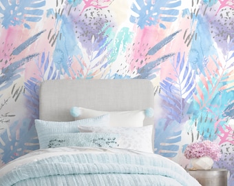 Watercolor Floral Repositionable Wallpaper, Peel & Stick Wallpaper, Self Adhesive Fabric Wallpaper for Girl&#39;s Room or Nursery Vinyl Free 217