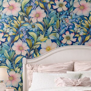 Watercolor Floral Repositionable Removable Wallpaper, Peel & Stick Fabric Wallpaper, Self Adhesive Floral Wallpaper, PVC Free Non-Toxic #632