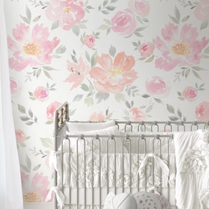 Floral Repositionable Wallpaper, Peel & Stick Wallpaper, Self Adhesive Fabric Wallpaper, Girl&#39;s Room or Nursery Wall Decor, Vinyl Free #236