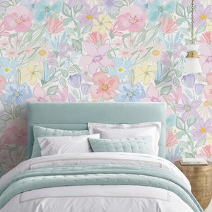 Papier peint floral en tissu adhésif, papier peint repositionnable, papier peint floral auto-adhésif pour chambre de bébé et de fille, sans PVC #593