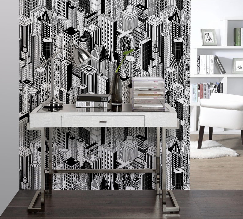 Architectural Pattern Repositionable Removable Wallpaper Peel Etsy