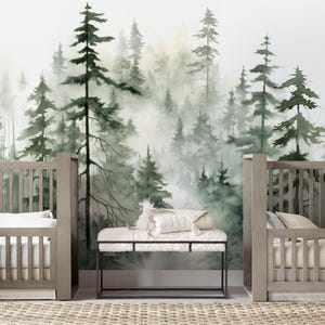 Papier peint repositionnable auto-adhésif, forêt aquarelle, papier peint en tissu adhésif pour chambre d'enfant, sans vinyle non toxique, n° 652