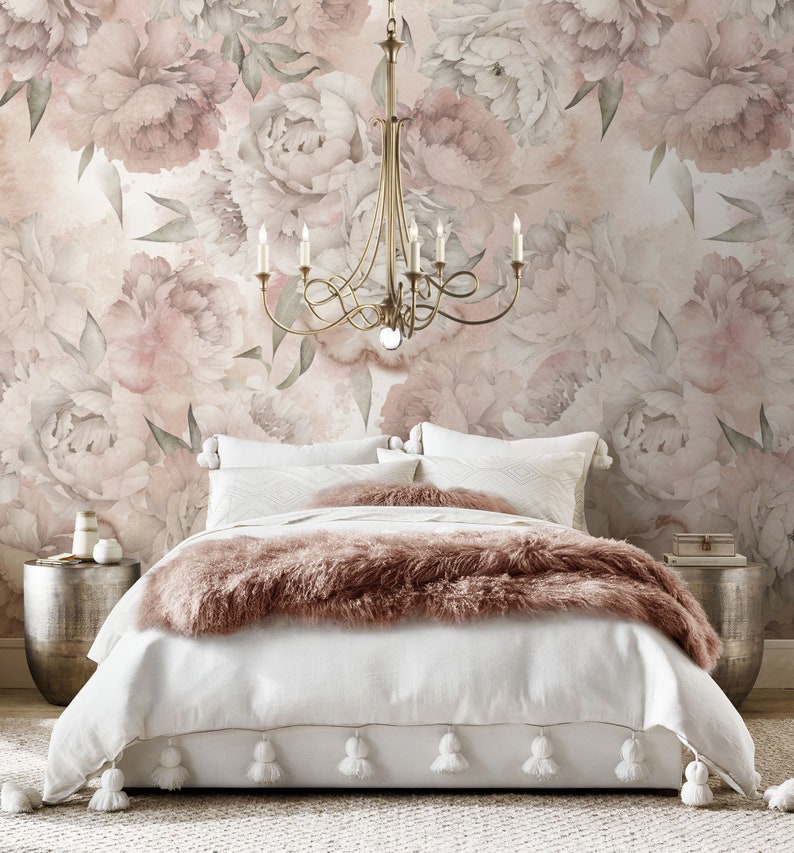 Watercolor Peonies Repositionable Wallpaper Floral Peel & - Etsy