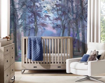Watercolor Forest Repositionable Wallpaper, Self Adhesive, Peel & Stick Fabric Wallpaper, Enchanted Forest Wallpaper, Vinyl Free #544