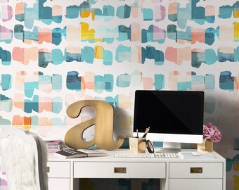 Watercolor Abstract Repositionable Removable Wallpaper, Peel & Stick Wallpaper, Self Adhesive Fabric Wallpaper, PVC Free , Non Toxic #301
