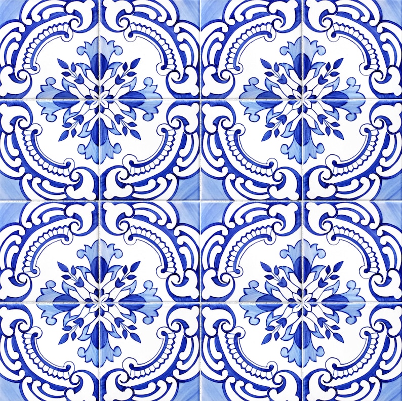 Blue Moroccan Tile Repositionable Removable Wallpaper Peel & | Etsy