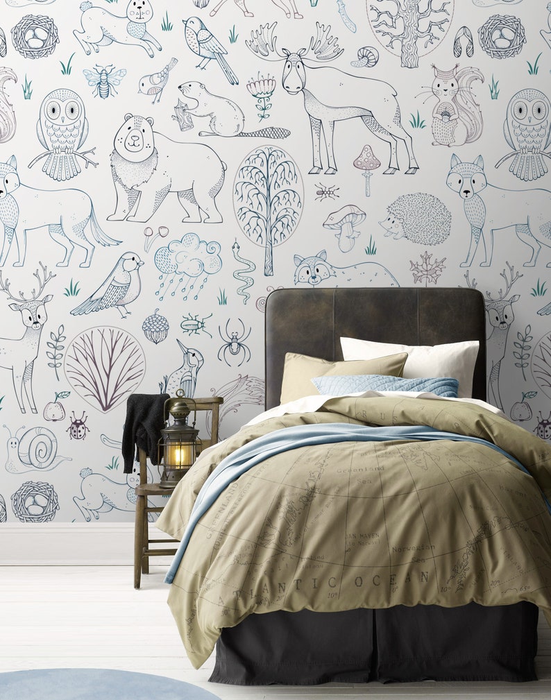 Forest Animals Repositionable Removable Wallpaper Peel & Etsy