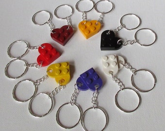 sale LOVE  Heart Friendship keychain key ring key chain- two chains-many colors hearts - made out leggo parts- only 3.69 shipping in U.S.A.