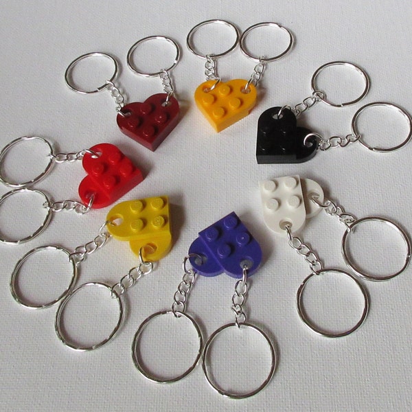 sale LOVE  Heart Friendship keychain key ring key chain- two chains-many colors hearts - made out leggo parts- only 3.69 shipping in U.S.A.