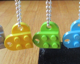 Many Color Brick hearts necklace made with Lego- pick 1 or 2  ball chains-give one to a friend, boyfriend, s other- free shipping in U.S.A.