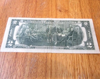 real U.S. NEW Two Dollar Bill, signing of the Declaration of Independence on the back, 250 Anniversary Collector Currency keep sake