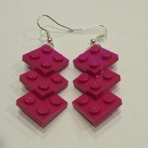 A pair of three block earrings made from lego in many colors you pick, unique nerdy the kid just love them great party favor gifts
