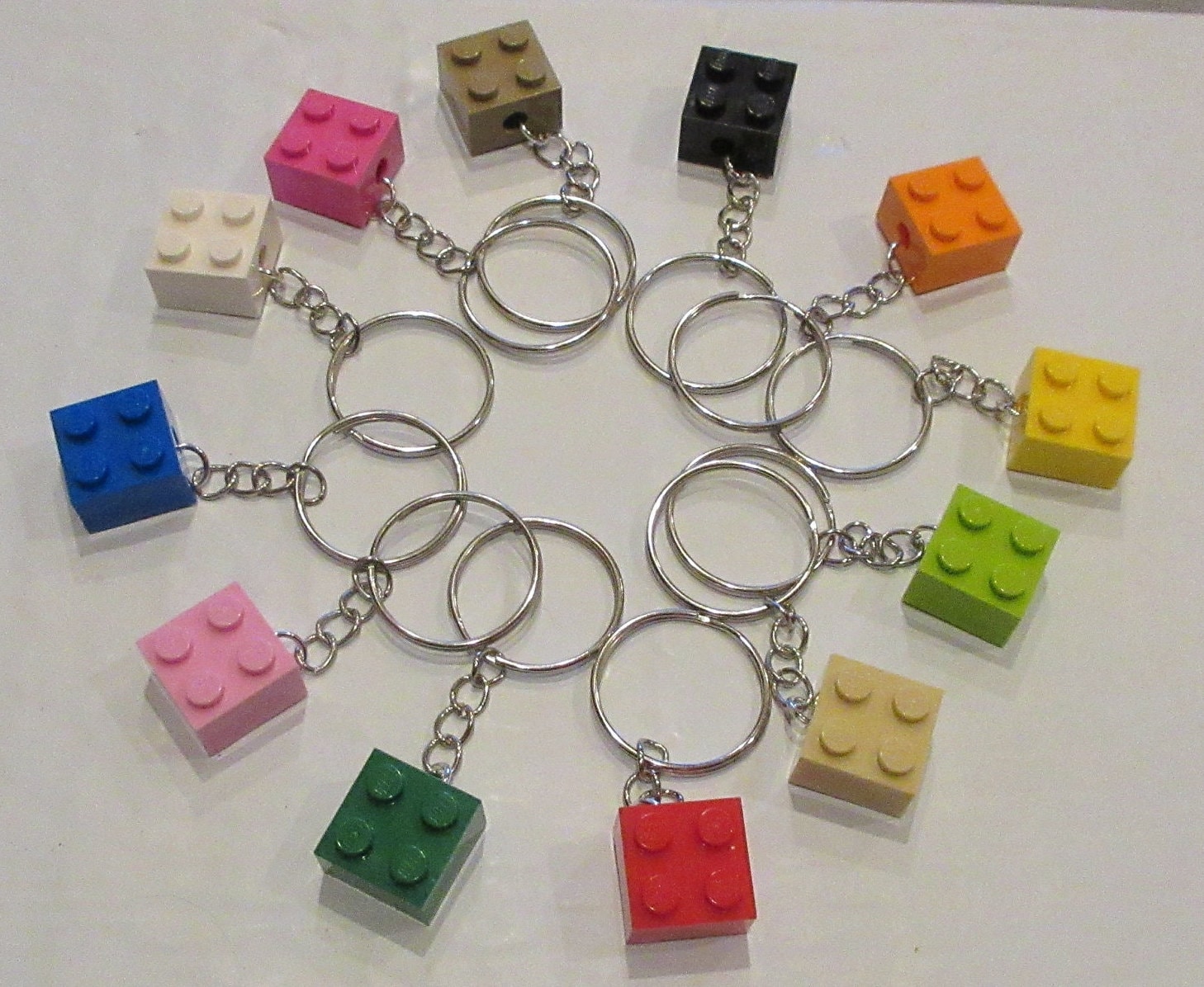 12 Key Chains Made Out of LEGO Bricks 2x2 Key Ring Key Chain Great