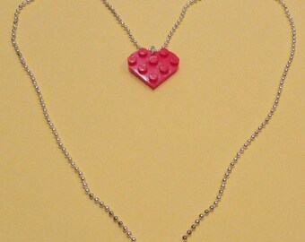 Red Heart pendant with silver ball chain necklace 24'' made out of LEGO  bricks - great gift-love hearts-bff-gift box-free shipping in usa