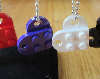 Many Color Brick hearts necklace made with Lego- pick 1 or 2  ball chains-give one to a friend, boyfriend, s other- free shipping in U.S.A.