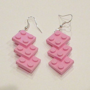 A pair of three block earrings made from lego in many colors you pick, unique nerdy the kid just love them great party favor gifts