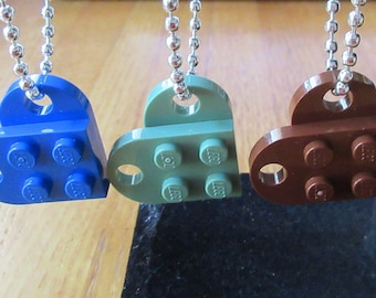 Many Color Brick hearts necklace made with Lego- pick 1 or 2  ball chains-give one to a friend, boyfriend, s other- free shipping in U.S.A.