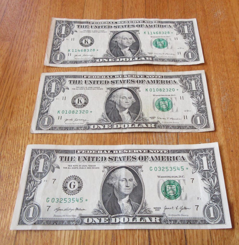 Error Bills A Lot of THREE One Dollar Star Error Bills Federal Reserve Note Dollar ...
