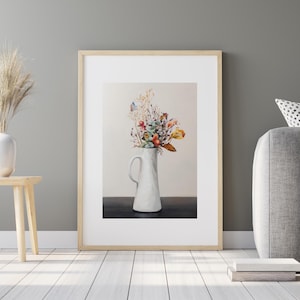 Lámina artística A4/A3 - Pintura al óleo de jarron con flores - Impresión de alta calidad - Arte clásico para paredes - Pintura realista