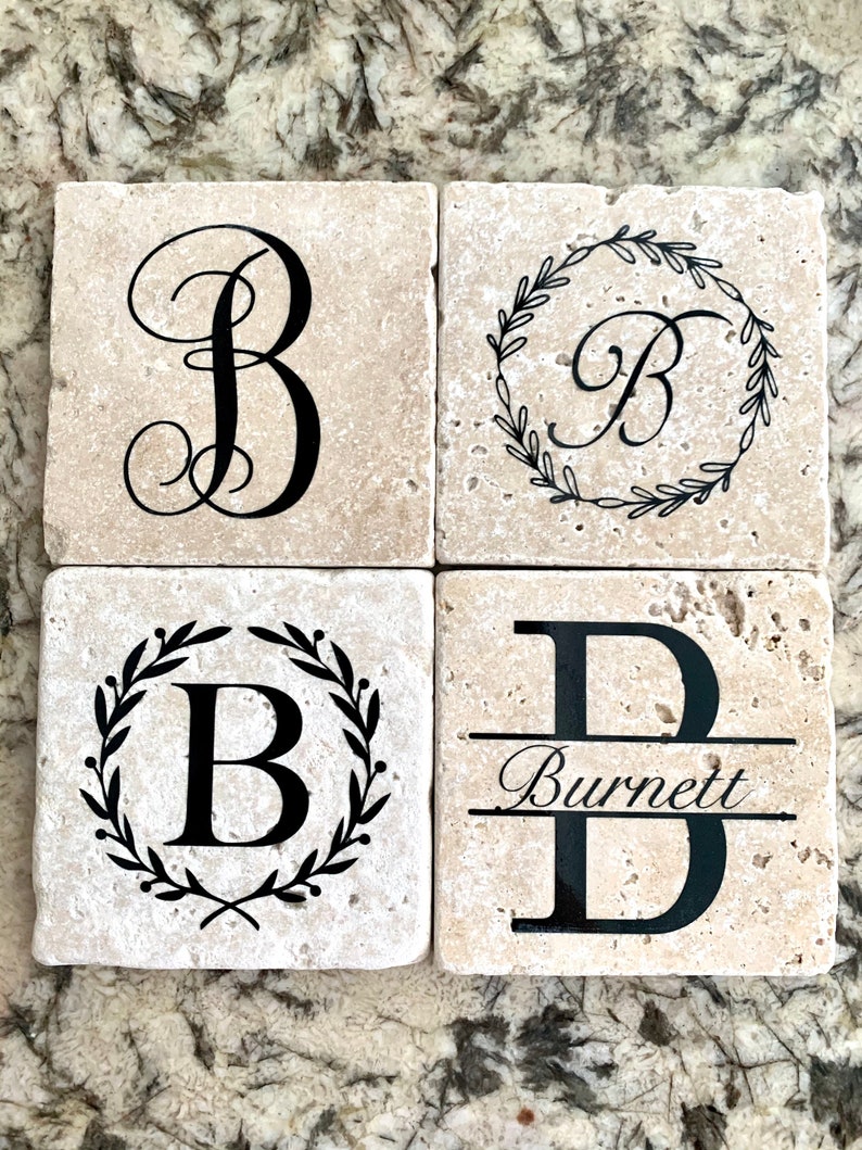 Personalized Stone Coaster, Set of 4 Coasters, Design 3