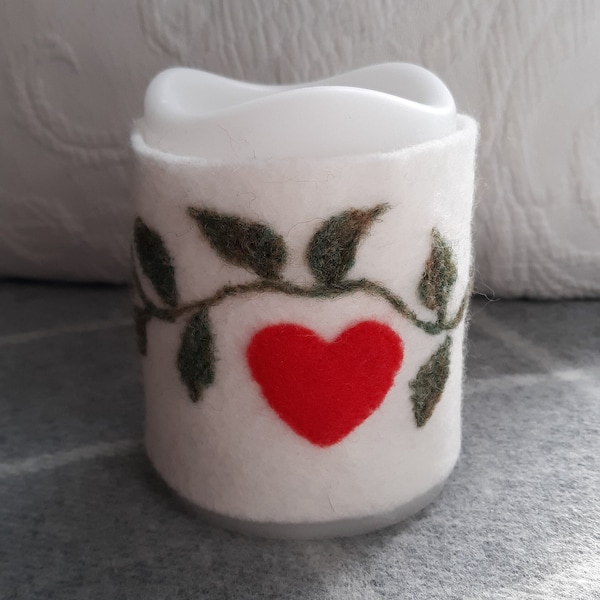 Needle Felted Flameless Candle Coozie.   Felted Collar Adds a Cozy Touch to any Home Decor