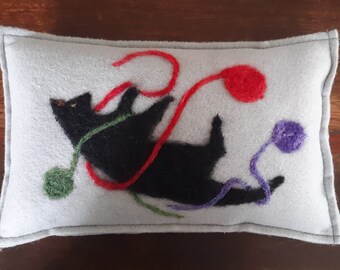 Needle Felted Balsam Pillow "Play Time" 5" x 9", Wool